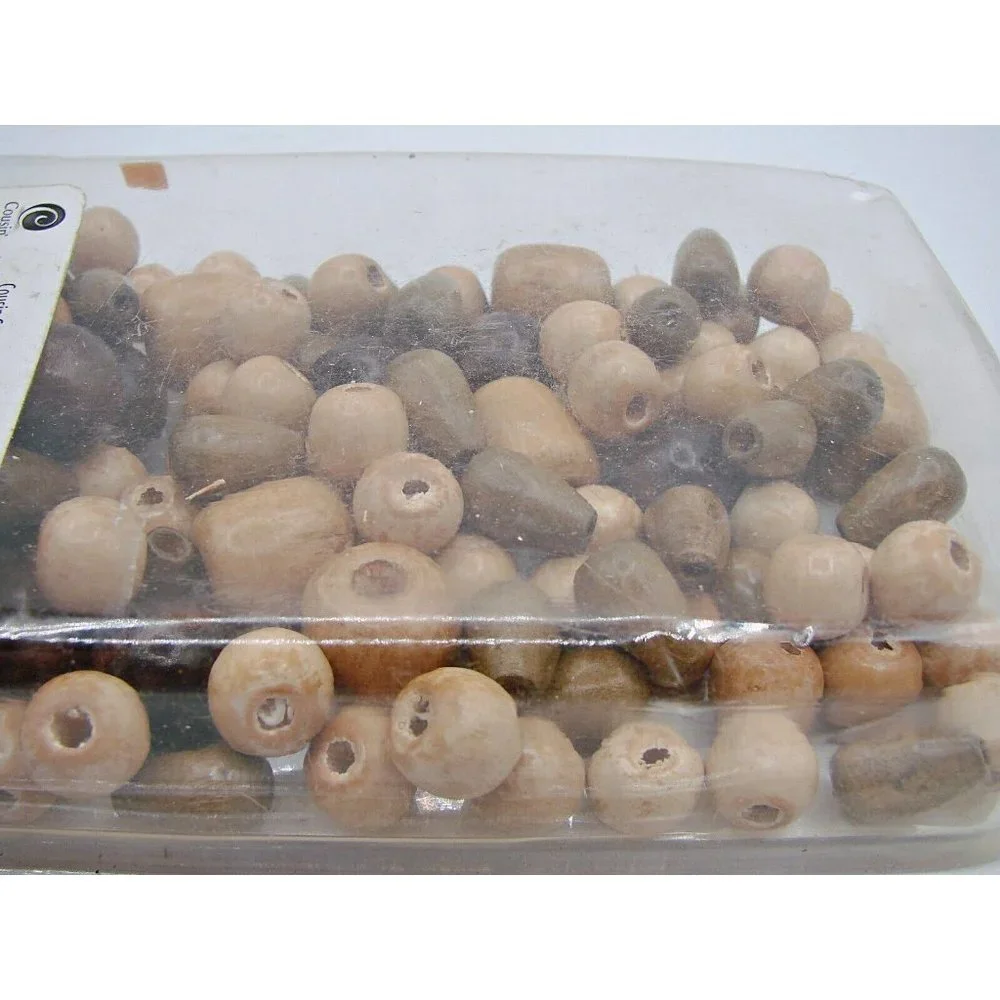 Cousin Wooden Beads Brown Tan Barrel Mixed Sizes Colors Crafts Jewelry Open Box